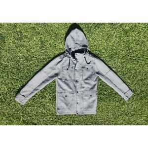 Empyre Coat Size Large Parka Jacket Pockets, Gray, Hooded Zipper Button Military